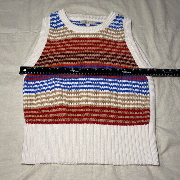 Loft Multicolor Sweater Vest Womens M Preppy Blue Tan Red Burgundy Stripe EUC - Picture 7 of 9